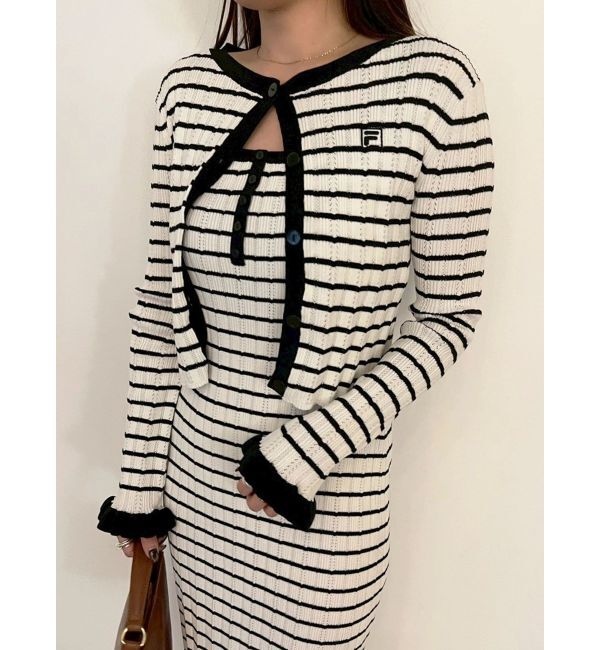 LAGUNAMOON「【FILA別注】ドライタッチバイカラーフリルデザインニットカーディガン」|カーディガン|