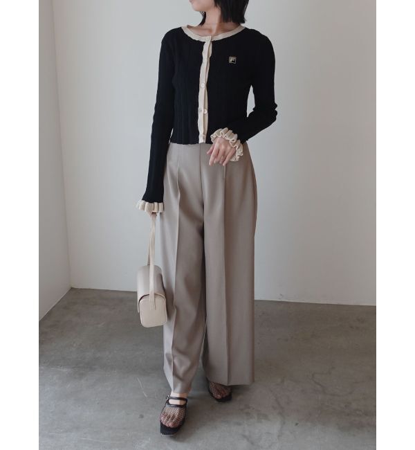 LAGUNAMOON「【FILA別注】ドライタッチバイカラーフリルデザインニットカーディガン」|カーディガン|