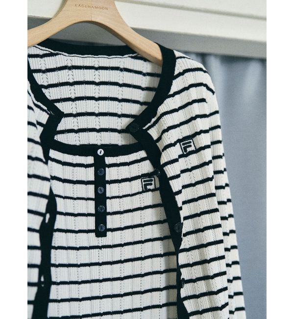 LAGUNAMOON「【FILA別注】ドライタッチバイカラーフリルデザインニットカーディガン」|カーディガン|