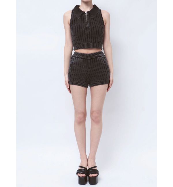 GYDA「ハーフZIPノースリブリーチポロニットトップス」|ニット・セーター|