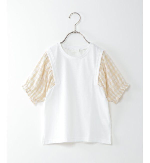 ikka kids「【キッズ】サッカーギンガムスリーブTシャツ(100~160cm)」|Tシャツ・カットソー|オフホワイト