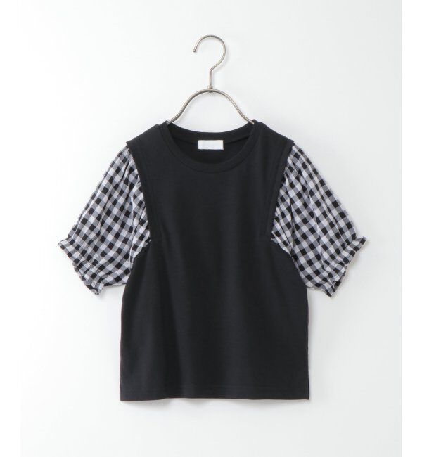 ikka kids「【キッズ】サッカーギンガムスリーブTシャツ(100~160cm)」|Tシャツ・カットソー|