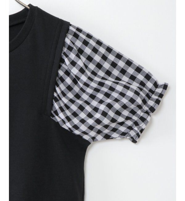 ikka kids「【キッズ】サッカーギンガムスリーブTシャツ(100~160cm)」|Tシャツ・カットソー|
