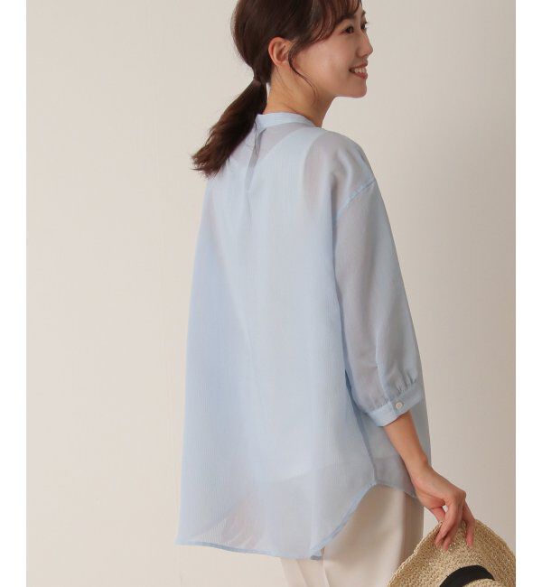 ikka「シアーストライプバンドカラーシャツ」|シャツ・ブラウス|