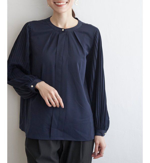 IKKA LOUNGE「袖プリーツブラウス」|シャツ・ブラウス|ネイビーブルー