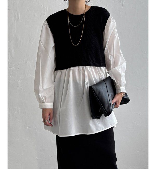 Lbc with Life「ケーブルニットドッキングブラウス」|シャツ・ブラウス|ブラック