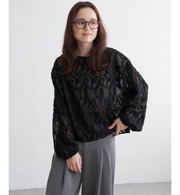 Lbc with Life「シアーカットジャカードブラウス」|シャツ・ブラウス|ブラック