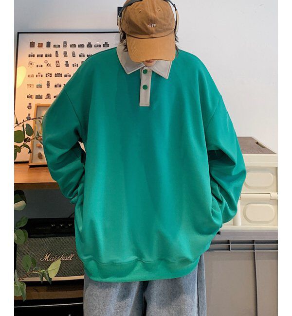 VENCE share style「切り替えポロスウェット」|スウェット・ジャージ|グリーン