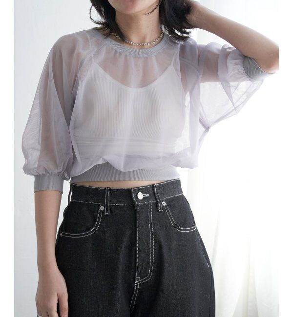 VENCE share style「チュール五分袖ショートプルオーバー」|Tシャツ・カットソー|