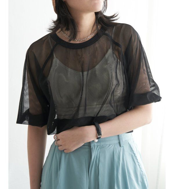 VENCE share style「チュール五分袖ショートプルオーバー」|Tシャツ・カットソー|