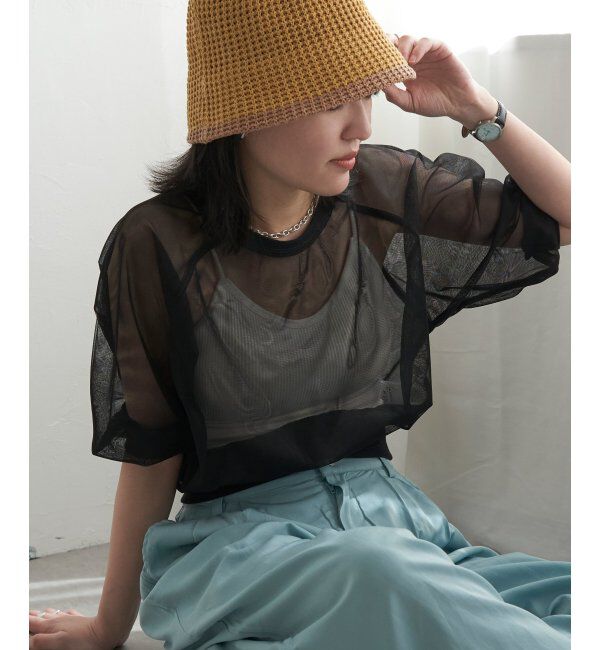 VENCE share style「チュール五分袖ショートプルオーバー」|Tシャツ・カットソー|