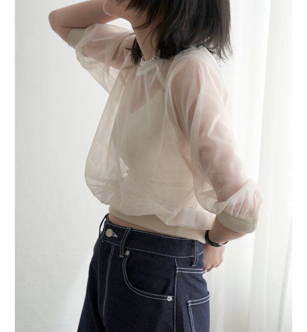 VENCE share style「チュール五分袖ショートプルオーバー」|Tシャツ・カットソー|