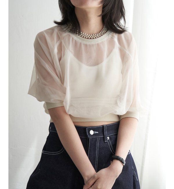 VENCE share style「チュール五分袖ショートプルオーバー」|Tシャツ・カットソー|