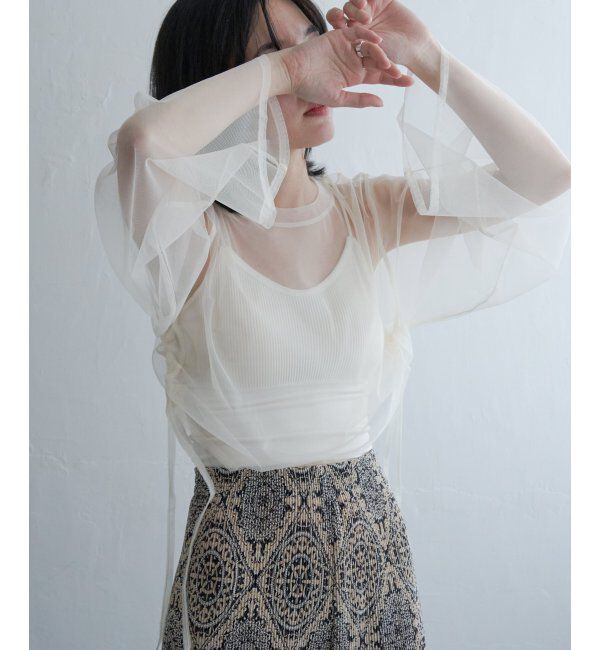 VENCE share style「サイドシャーリングチュールトップス」|その他|オフホワイト