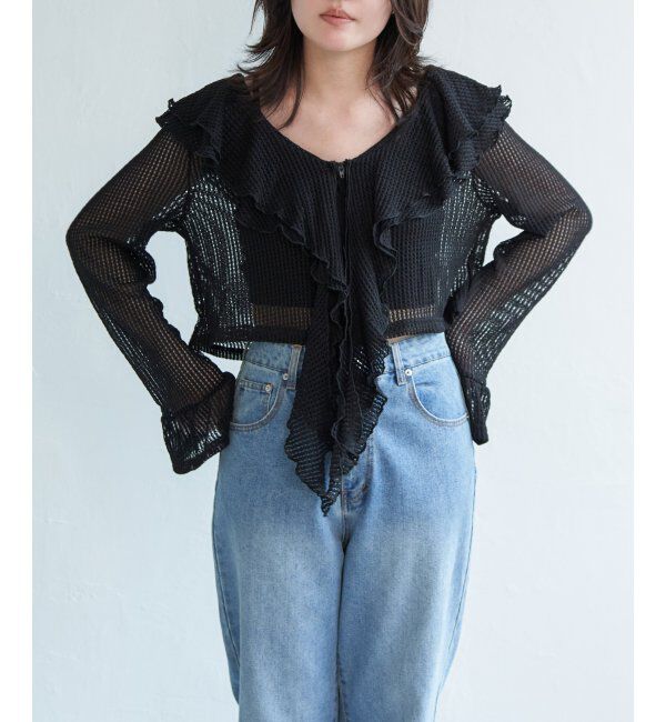 VENCE share style「メッシュフリルジップカーディガン」|カーディガン|