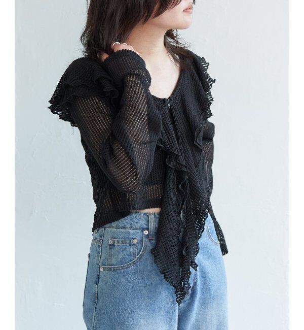 VENCE share style「メッシュフリルジップカーディガン」|カーディガン|