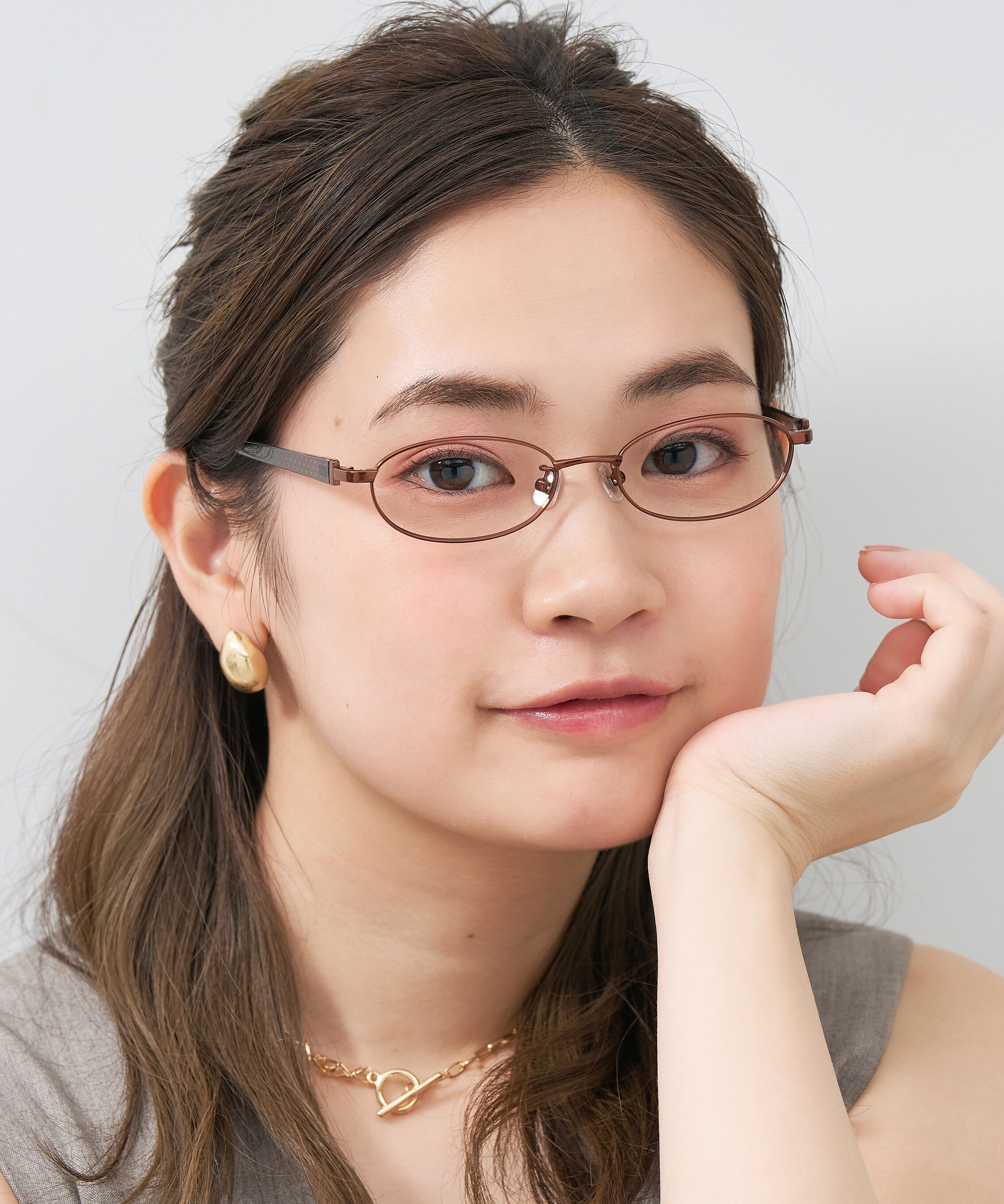  「【アウトレット価格】オーバル型 メガネ｜メタル&times;プラスチック ドット柄 水玉 可愛い レンズ交換券付き」|メガネ|ブラウン