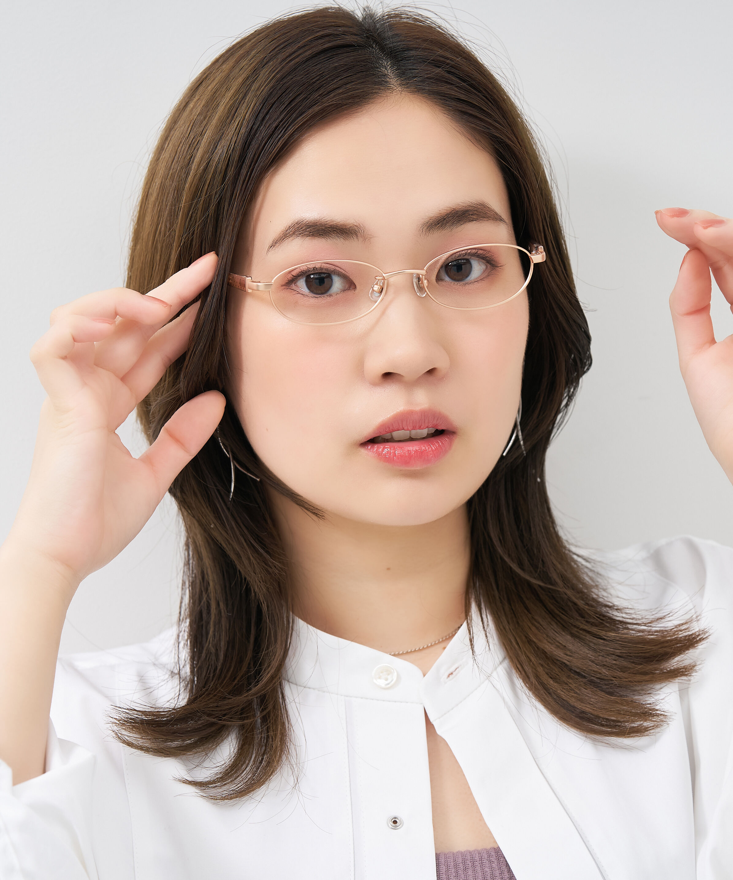  「【アウトレット価格】オーバル型 メガネ｜メタル&times;プラスチック ドット柄 水玉 可愛い レンズ交換券付き」|メガネ|ピンク2