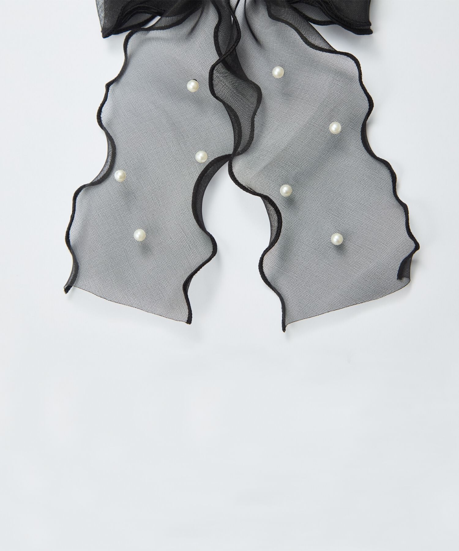 Phoebe「フレアリボンドットパールヘアゴム　ブラック」|ヘアゴム・シュシュ|