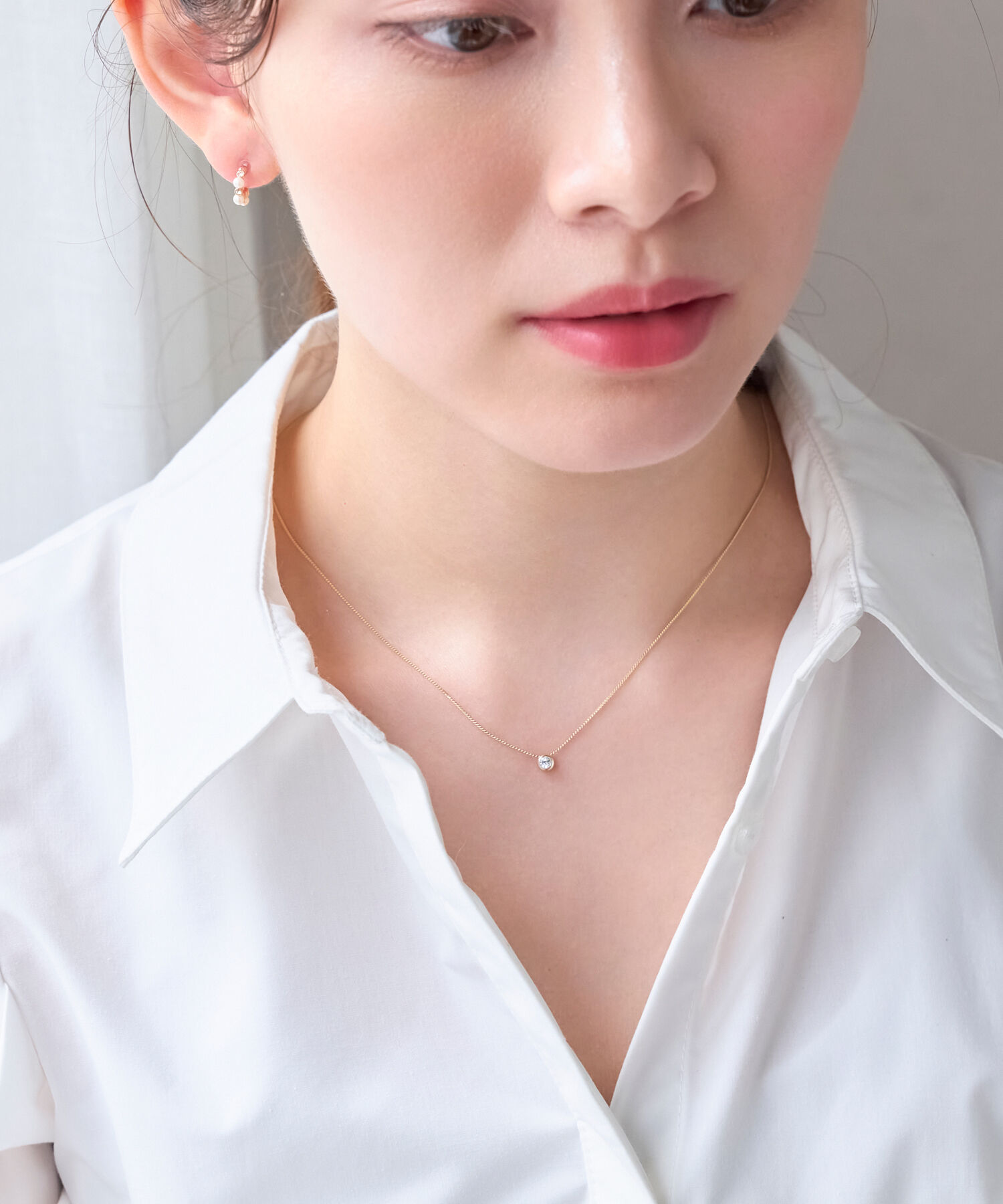Phoebe「【金属アレルギー対応】シャインベゼルセッティングネックレス　シャンパンゴールド」|ネックレス|