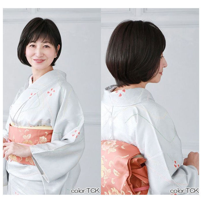 BACKYARD FAMILY「プリシラ ウィッグ フルウィッグ 通販 ショート 自然 ボブ 黒髪 大人 コスプレ かつら 着物」|ヘアスタイリング|