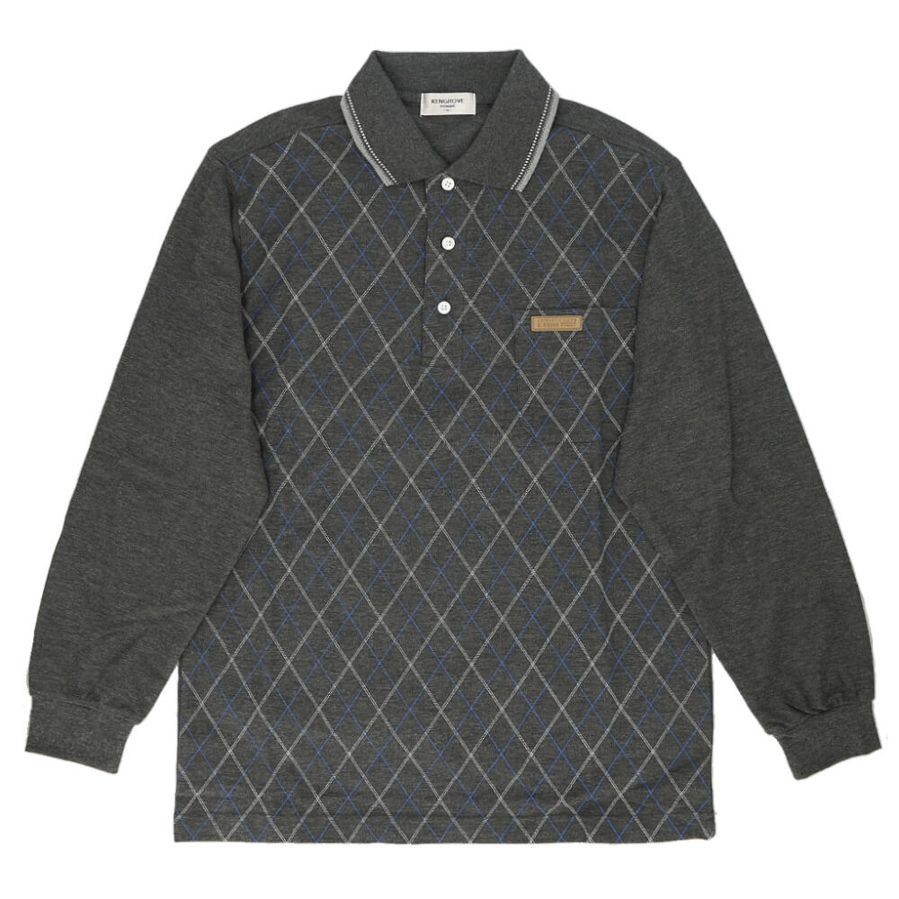 BACKYARD FAMILY「ポロシャツ メンズ 長袖 通販 鹿の子ポロシャツ 長袖ポロシャツ 通気性 肌触りがいい 快適」|その他|グレー1