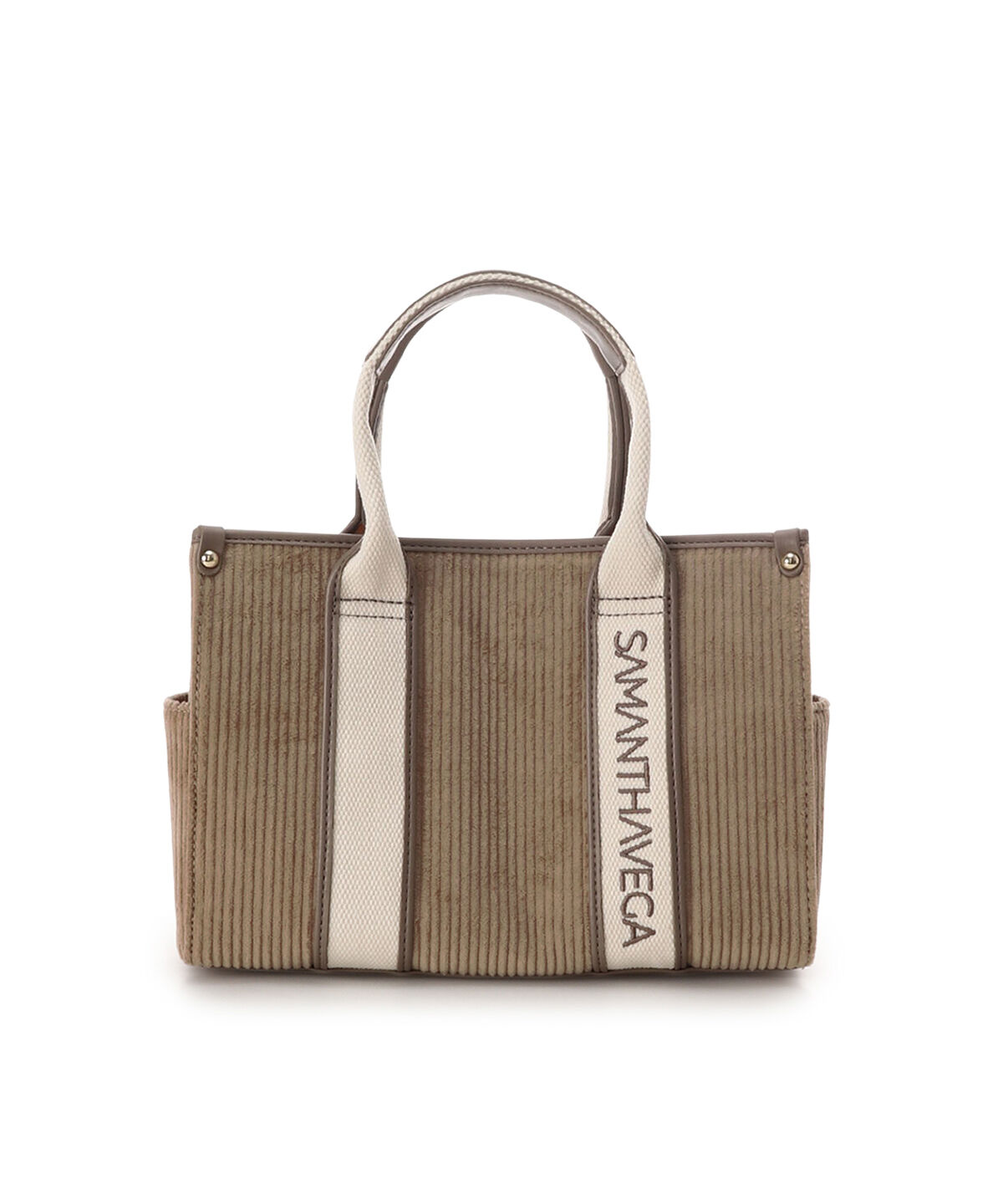 Samantha Vega「ロゴテープコーデュロイトート（小）」|ハンドバッグ|ベージュ
