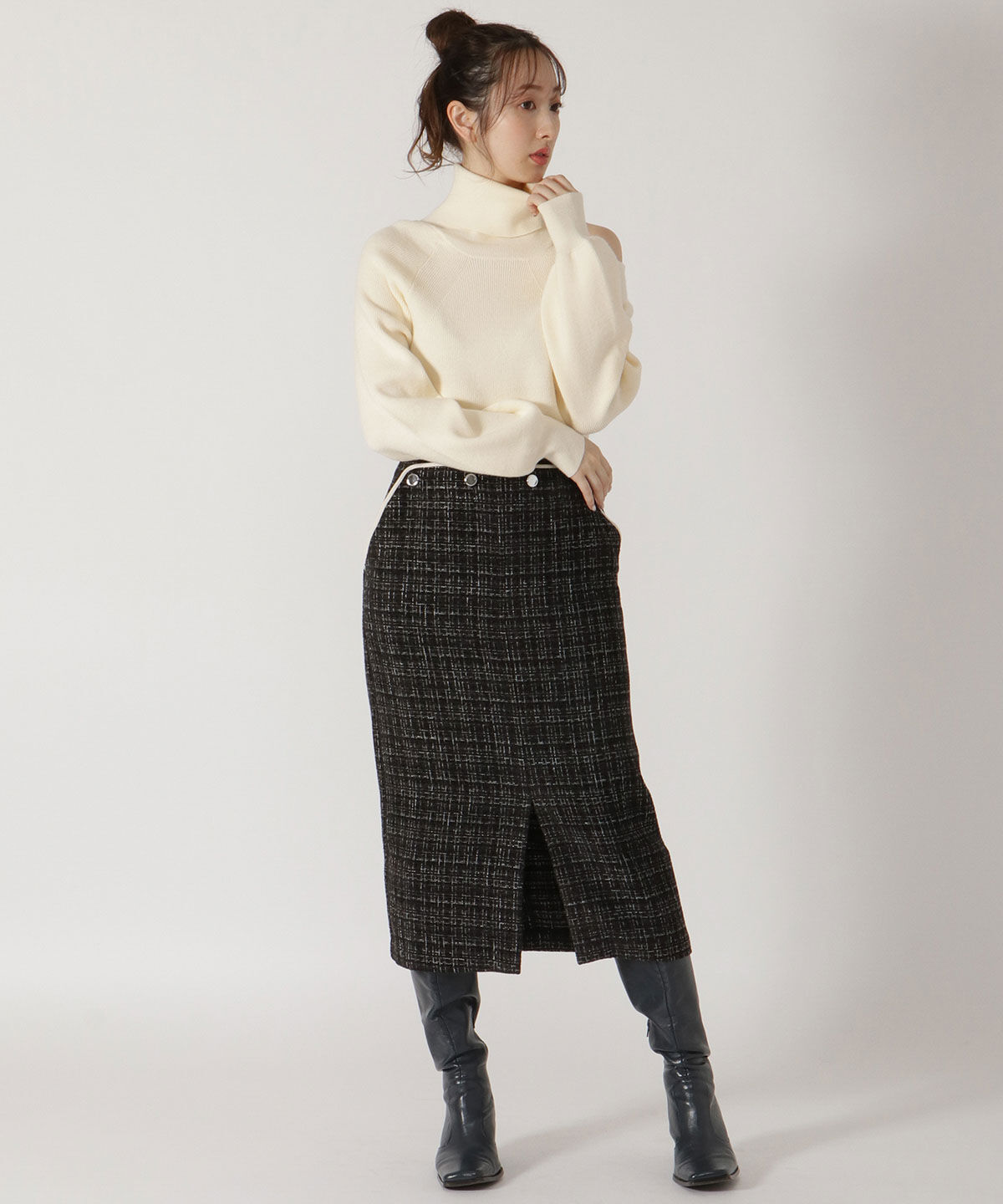 REDYAZEL「肩あきアシメタートルニット」|ニット・セーター|