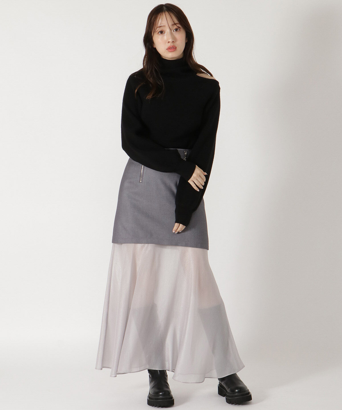 REDYAZEL「肩あきアシメタートルニット」|ニット・セーター|