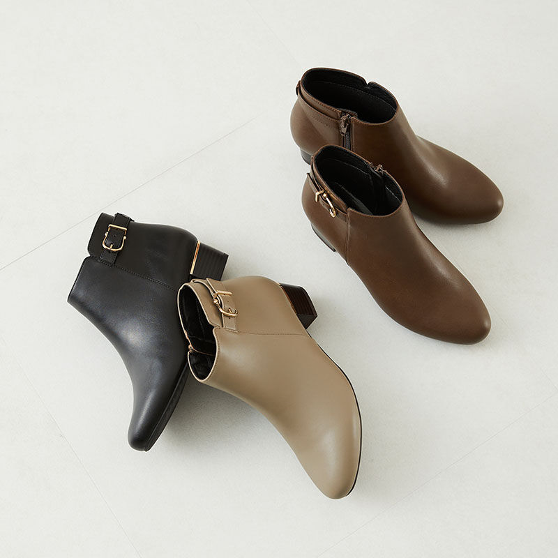 WA Oriental TRaffic「メタリックラインベルトヒールブーツ/32404」|ショートブーツ|BLACK