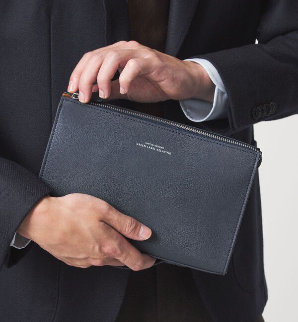 UNITED ARROWS green label relaxing「レザーライク サフィアーノ クラッチ バッグ」|クラッチバッグ|NAVY