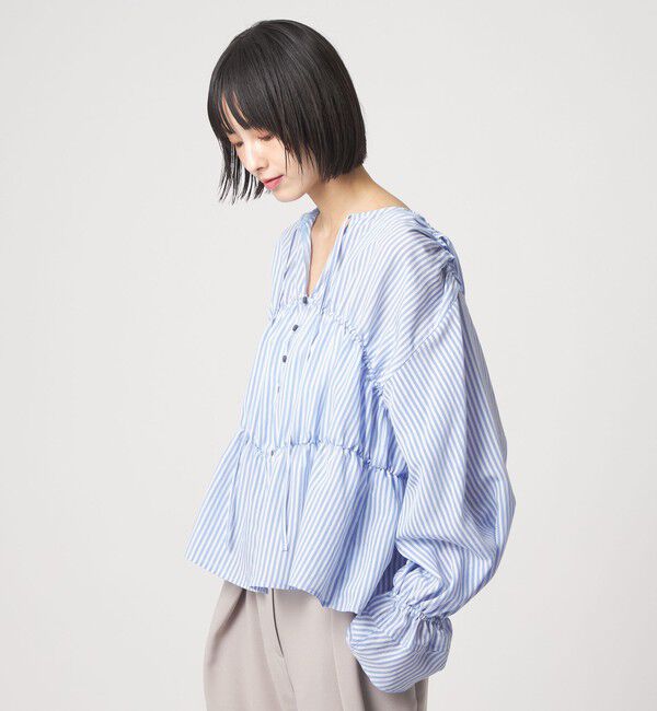 EMMEL REFINES「＜EMMEL REFINES＞EM ストライプ ギャザー ブラウス」|シャツ・ブラウス|