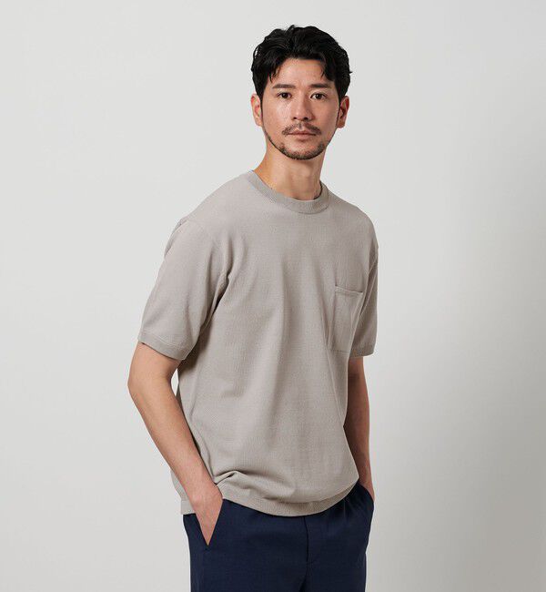 BEAUTY&YOUTH UNITED ARROWS「【WEB限定 WARDROBE SMART】マシーンウォッシュ 1ポケット ニット Tシャツ【抗菌・防臭】」|ニット・セーター|LT.GRAY