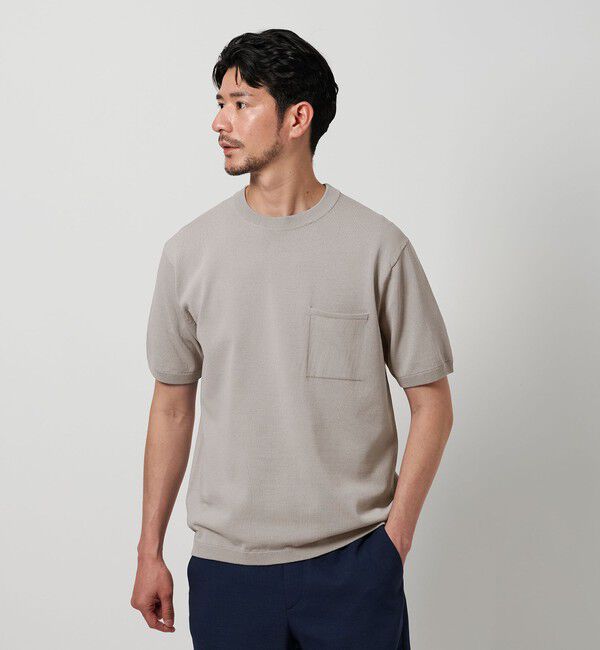BEAUTY&YOUTH UNITED ARROWS「【WEB限定 WARDROBE SMART】マシーンウォッシュ 1ポケット ニット Tシャツ【抗菌・防臭】」|ニット・セーター|