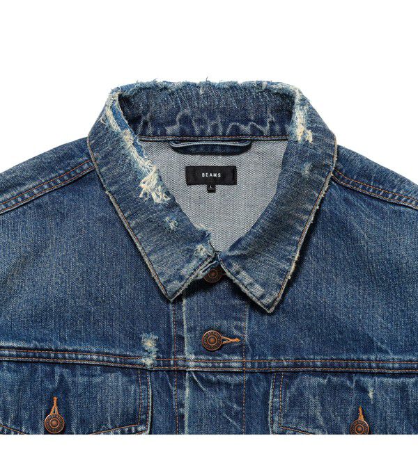 BEAMS「ワイドショート ダメージ デニム ジャケット」|ブルゾン・スタジャン|