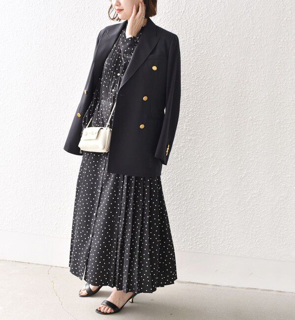 SHIPS for women「【WEB限定】〈手洗い可能〉ドット / 花柄 バンドカラー サイド プリーツ ワンピース」|ワンピース|ブラック