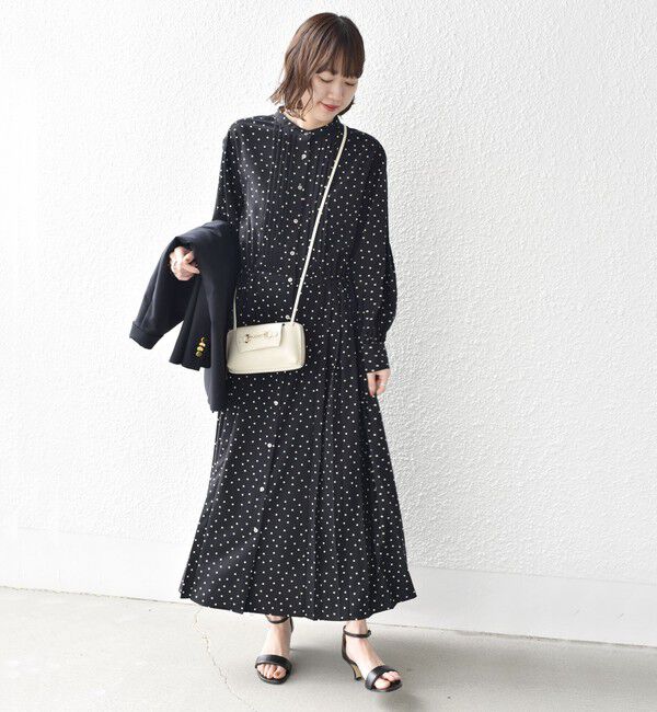 SHIPS for women「【WEB限定】〈手洗い可能〉ドット / 花柄 バンドカラー サイド プリーツ ワンピース」|ワンピース|