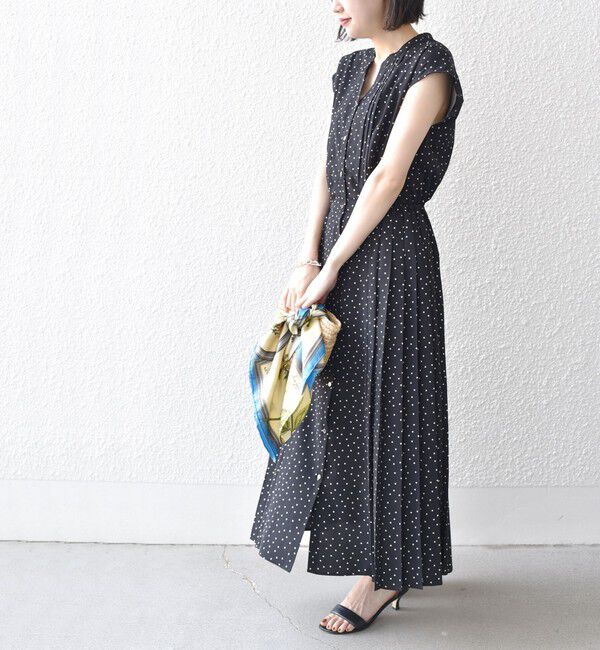SHIPS for women「【WEB限定】〈洗濯機可能〉ドット 花柄 サイド プリーツ フレンチスリーブ ワンピース」|ワンピース|
