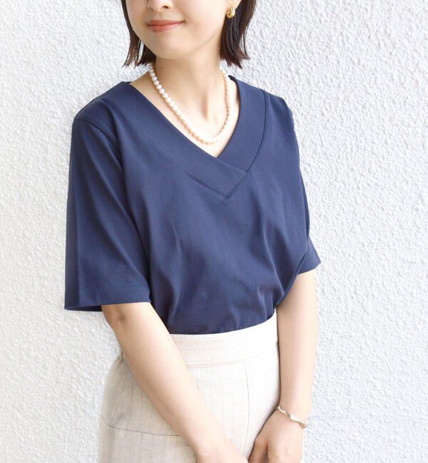 SHIPS for women「【WEB限定】〈ネックが選べる2サイズ展開〉オーガニックコットン バリエーションネック TEE」|Tシャツ・カットソー|