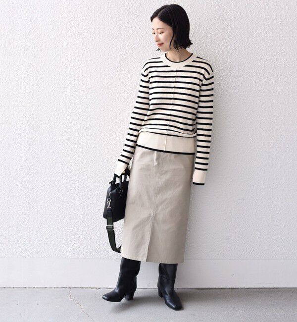 SHIPS for women「【WEB限定】〈手洗い可能〉ボーダー リブ スリーブ ベーシック ニット」|ニット・セーター|