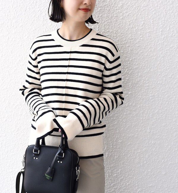 SHIPS for women「【WEB限定】〈手洗い可能〉ボーダー リブ スリーブ ベーシック ニット」|ニット・セーター|