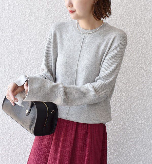 SHIPS for women「【WEB限定】〈手洗い可能〉ボーダー リブ スリーブ ベーシック ニット」|ニット・セーター|