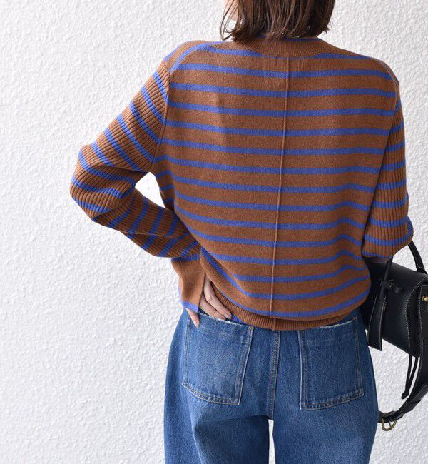 SHIPS for women「【WEB限定】〈手洗い可能〉ボーダー リブ スリーブ ベーシック ニット」|ニット・セーター|