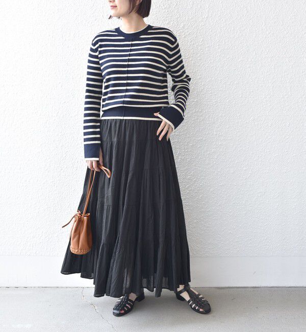 SHIPS for women「【WEB限定】〈手洗い可能〉ボーダー リブ スリーブ ベーシック ニット」|ニット・セーター|