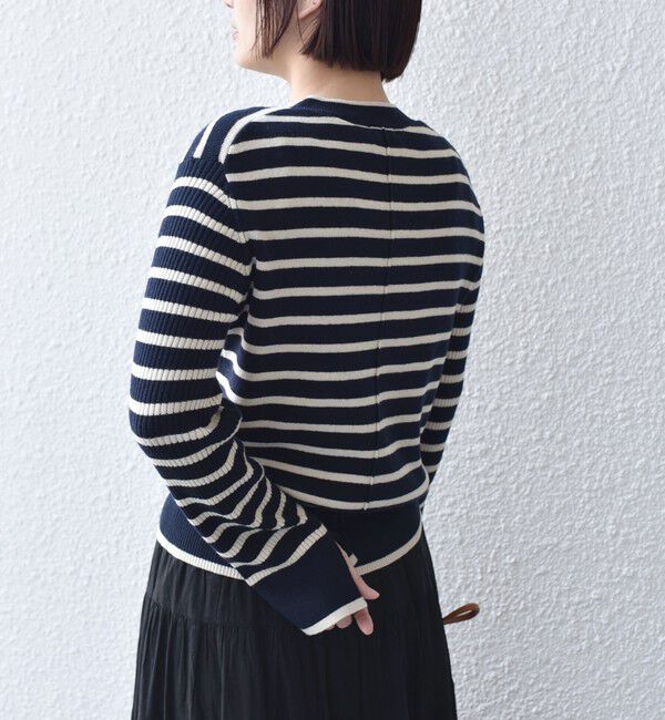 SHIPS for women「【WEB限定】〈手洗い可能〉ボーダー リブ スリーブ ベーシック ニット」|ニット・セーター|