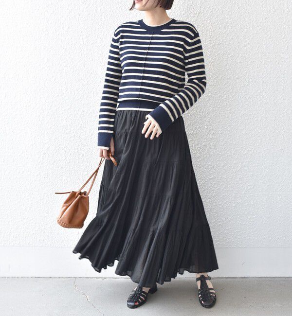 SHIPS for women「【WEB限定】〈手洗い可能〉ボーダー リブ スリーブ ベーシック ニット」|ニット・セーター|