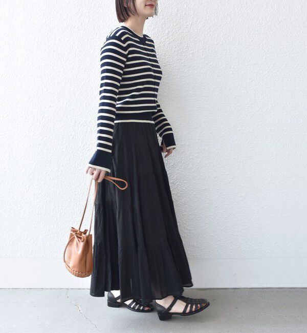 SHIPS for women「【WEB限定】〈手洗い可能〉ボーダー リブ スリーブ ベーシック ニット」|ニット・セーター|