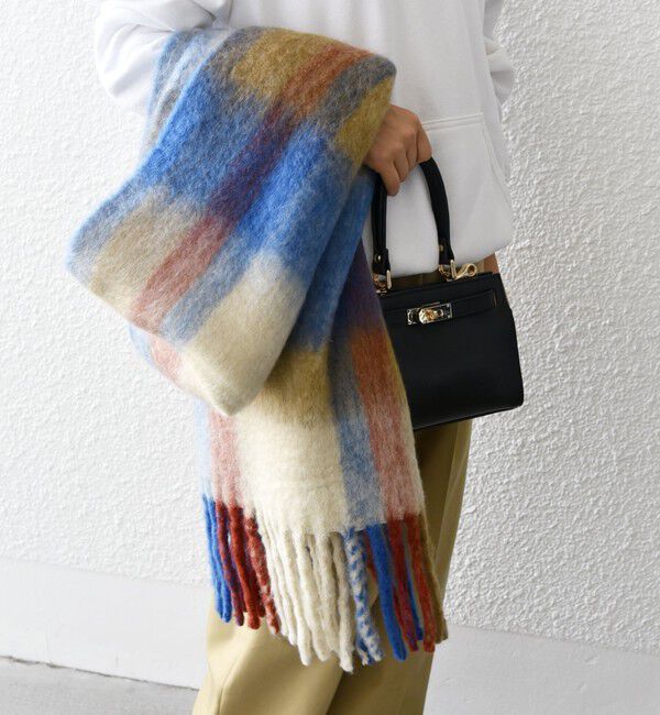 SHIPS any「PANKAJ:〈手洗い可能〉ウール ミックス チェック ボリューム ストール」|ストール|ブルー