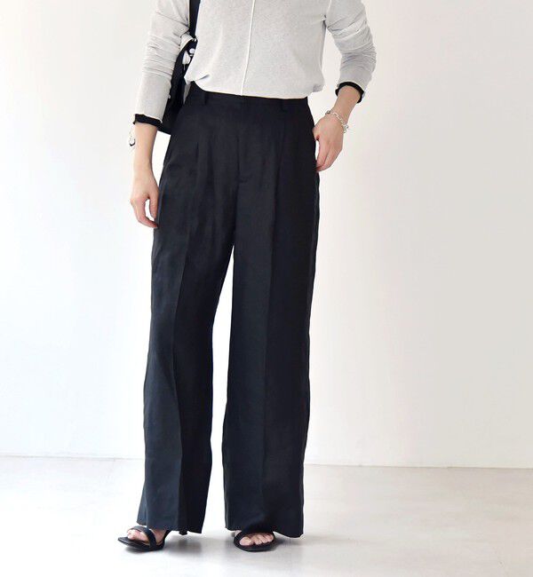 quaranciel「quaranciel:〈洗濯機可能〉ヘンプ ワイド タック パンツ」|スラックス|ブラック