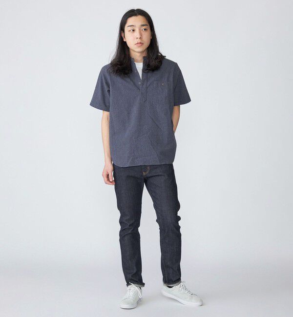 SHIPS「SHIPS: シアサッカー プルオーバー バンドカラー ショートスリーブ シャツ」|シャツ・ブラウス|